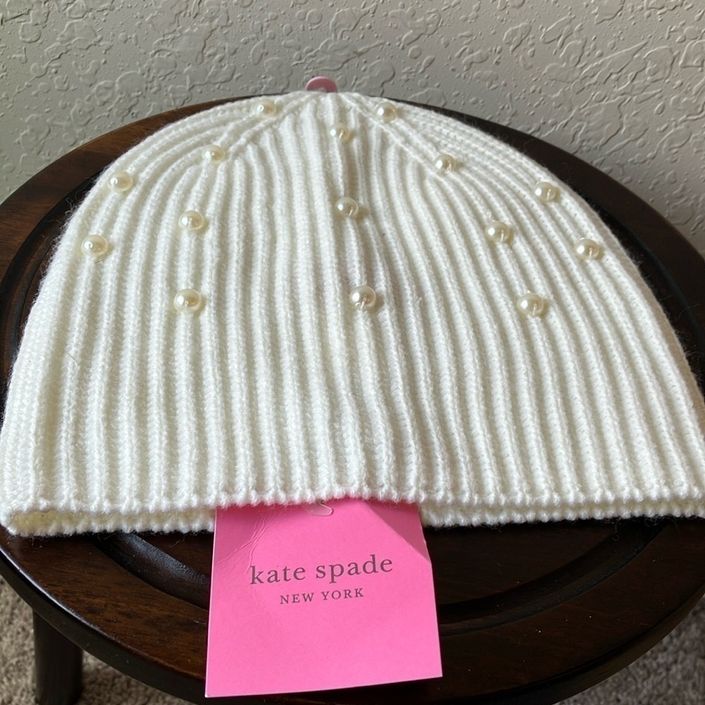 Kate Spade: French Cream Faux Pearl Beanie Hat- winter-one size